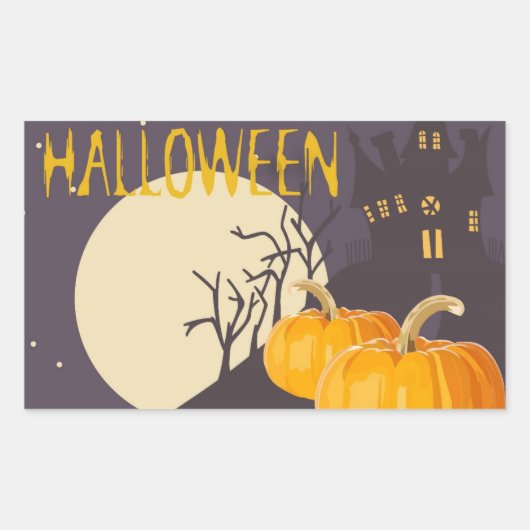  Spooky Halloween Moon en Pumpkin bij nacht Rechthoekige Sticker (Voorkant)