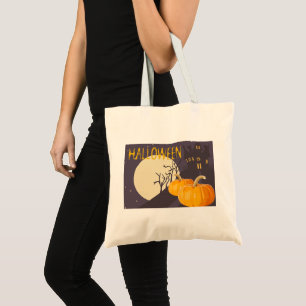 Spooky Halloween Moon en Pumpkin bij nacht Tote Bag