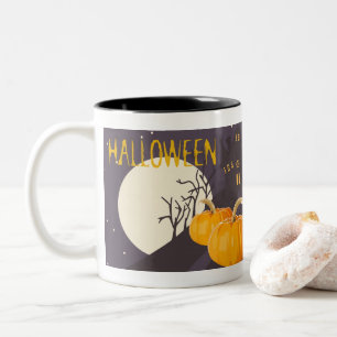 Spooky Halloween Moon en Pumpkin bij nacht Tweekleurige Koffiemok