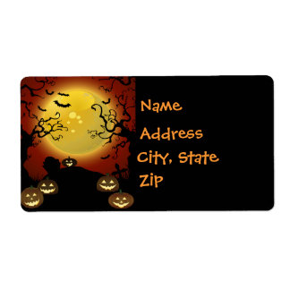 Spooky Halloween Moon, Pumpkin and Bats Labels