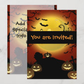 Spooky Halloween Moon, Pumpkins and Bats Invitatio Kaart (Voorkant / Achterkant)