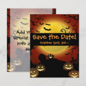 Spooky Halloween Moon, Pumpkins and Bats Invitatio Save The Date (Voorkant / Achterkant)