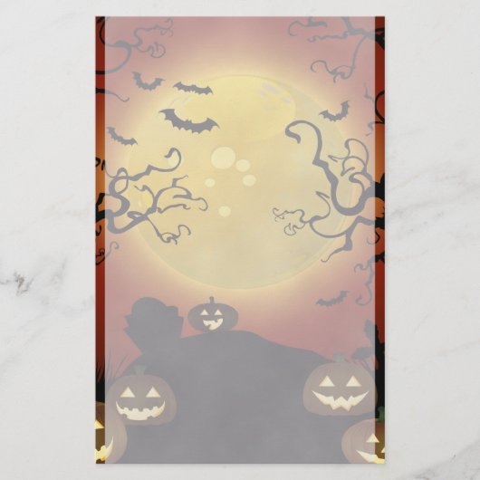 Spooky Halloween Moon, Pumpkins and Bats Stationer Briefpapier (Voorkant)