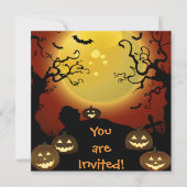 Spooky Halloween Moon, Pumpkins Bats Invitation Kaart (Voorkant)