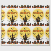 Spooky Halloween Moon Wrapping Paper Cadeaupapier (Vlak)