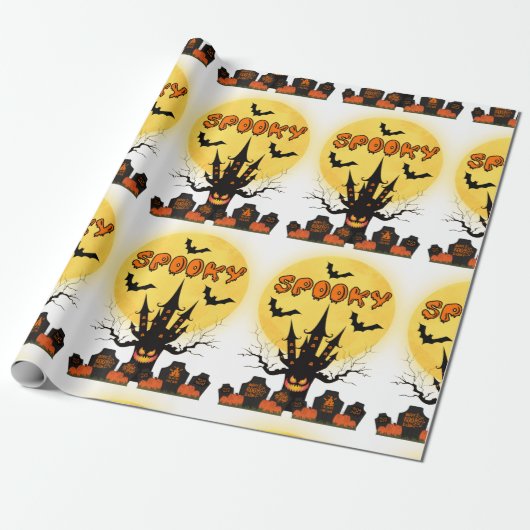 Spooky Halloween Moon Wrapping Paper Cadeaupapier (Uitgerold)
