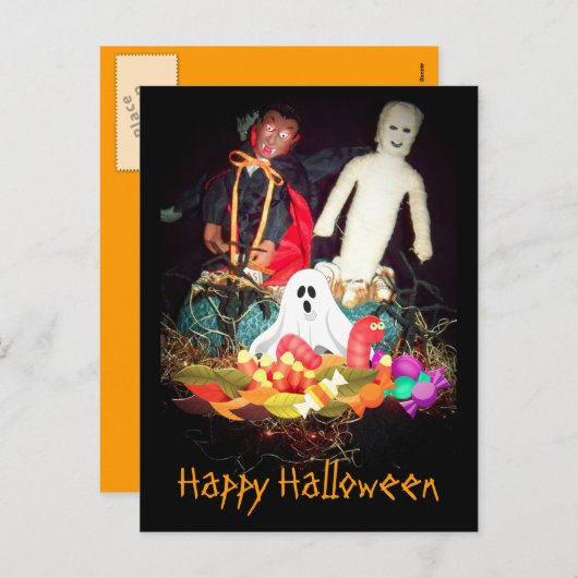 Spooky Halloween Mummy en Ghost Holiday Briefkaart (Voorkant / Achterkant)