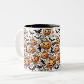 Spooky Halloween naadloos patroon Tweekleurige Koffiemok (Voorkant links)