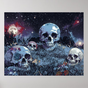 Spooky Halloween nacht - griezelige schedels Poster