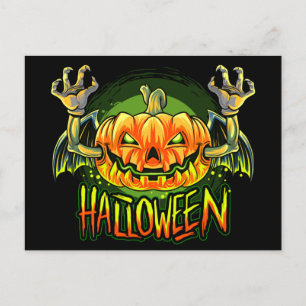 Spooky Halloween Neon Bat Pumpkin Briefkaart