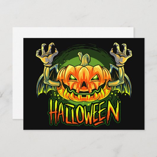 Spooky Halloween Neon Bat Pumpkin Briefkaart (Voorkant / Achterkant)