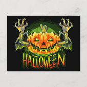 Spooky Halloween Neon Bat Pumpkin Briefkaart (Voorkant)