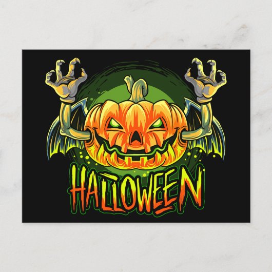 Spooky Halloween Neon Bat Pumpkin Briefkaart (Voorkant)
