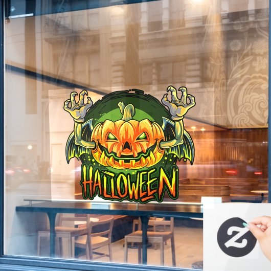 Spooky Halloween Neon Bat Pumpkin Raamsticker (Cafe Raam)