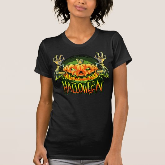 Spooky Halloween Neon Bat Pumpkin T-shirt (Voorkant)