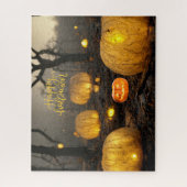 Spooky Halloween Night and Pumpkins in Forest Legpuzzel (Verticaal)