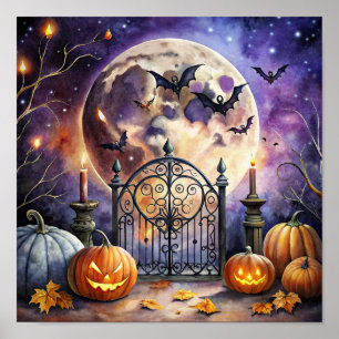  Spooky Halloween Night Bat Poster