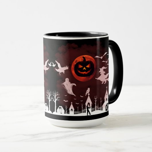 Spooky Halloween Night Full Moon Pumpkin Scene Mok (Voorkant rechts)