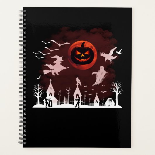 Spooky Halloween Night Full Moon Pumpkin Scene Planner (Voorkant)