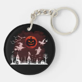 Spooky Halloween Night Full Moon Pumpkin Scene Sleutelhanger (Achterkant)