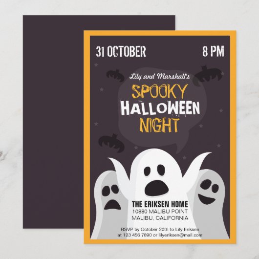 Spooky Halloween Night Halloween Party Uitnodiging (Voorkant / Achterkant)