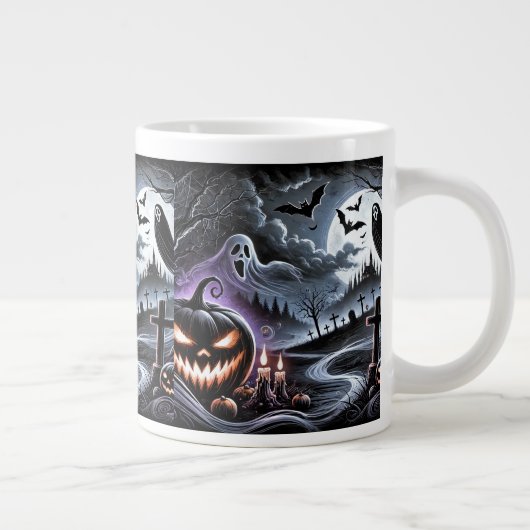 Spooky Halloween Night: Haunted Pumpkins en Ghost Grote Koffiekop (Rechts)