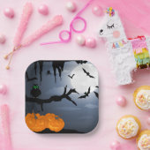 Spooky Halloween Night Scene Papieren Bordje (Feest)
