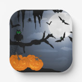 Spooky Halloween Night Scene Papieren Bordje (Voorkant)