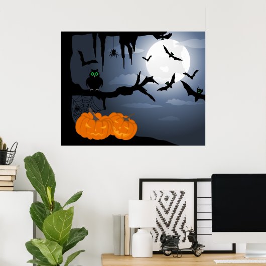 Spooky Halloween Night Scene Poster (Thuiskantoor)