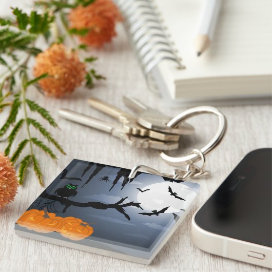 Spooky Halloween Night Scene Sleutelhanger (Voorkant Rechts)