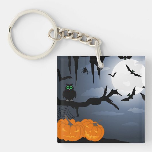 Spooky Halloween Night Scene Sleutelhanger (Voorkant)