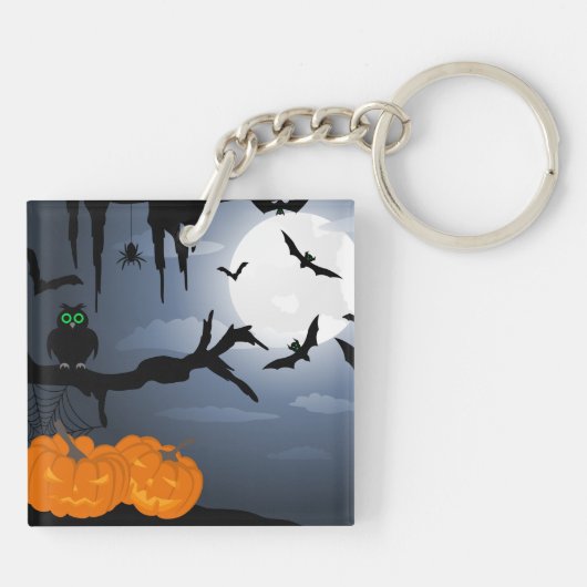 Spooky Halloween Night Scene Sleutelhanger (Achterkant)