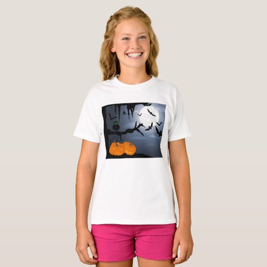 Spooky Halloween Night Scene T-shirt (Voorkant volledig)