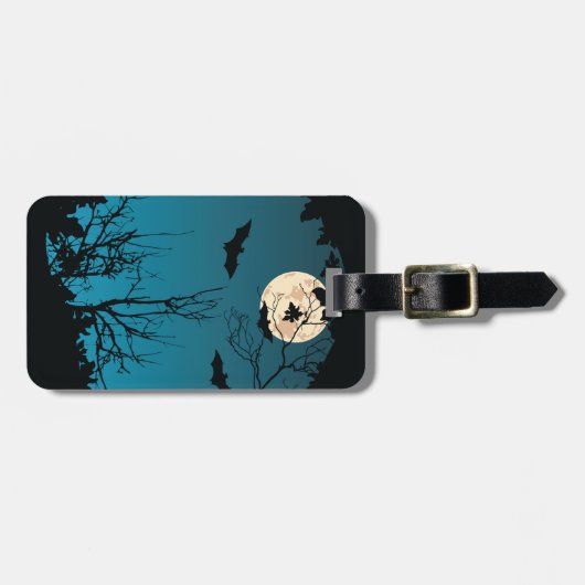 Spooky Halloween Night Volle Maan en Vliegende Vle Bagagelabel (Voorkant horizontaal)