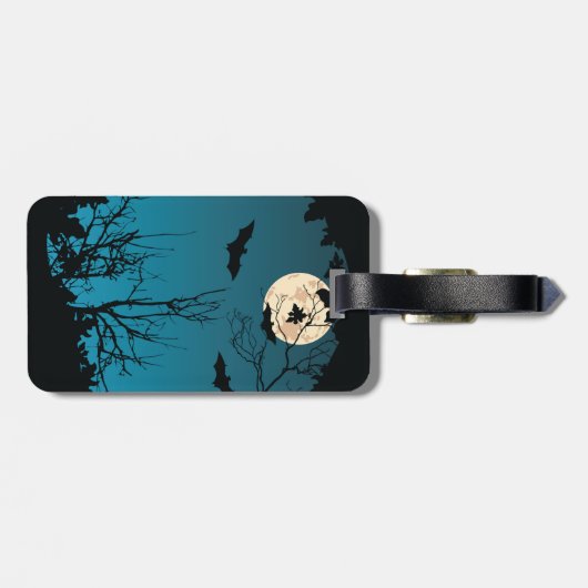 Spooky Halloween Night Volle Maan en Vliegende Vle Bagagelabel (Achterkant horizontaal)