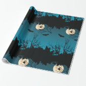 Spooky Halloween Night Volle Maan en Vliegende Vle Cadeaupapier (Uitgerold)