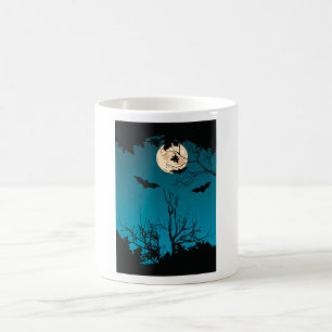 Spooky Halloween Night Volle Maan en Vliegende Vle Koffiemok