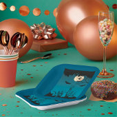 Spooky Halloween Night Volle Maan en Vliegende Vle Papieren Bordje