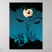 Spooky Halloween Night Volle Maan en Vliegende Vle Poster (Voorkant)