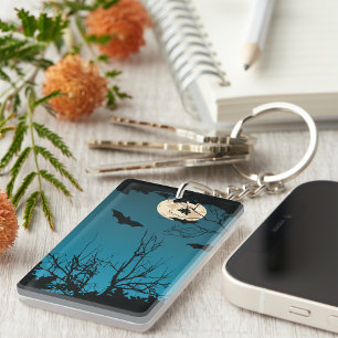 Spooky Halloween Night Volle Maan en Vliegende Vle Sleutelhanger