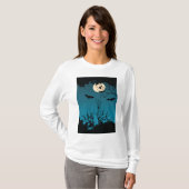 Spooky Halloween Night Volle Maan en Vliegende Vle T-shirt (Voorkant volledig)
