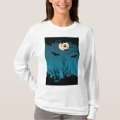 Spooky Halloween Night Volle Maan en Vliegende Vle T-shirt (Voorkant)