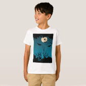 Spooky Halloween Night Volle Maan en Vliegende Vle T-shirt (Voorkant volledig)