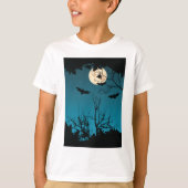 Spooky Halloween Night Volle Maan en Vliegende Vle T-shirt (Voorkant)