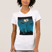 Spooky Halloween Night Volle Maan en Vliegende Vle T-shirt (Voorkant)