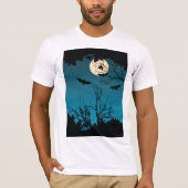 Spooky Halloween Night Volle Maan en Vliegende Vle T-shirt (Voorkant)