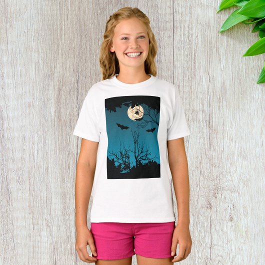 Spooky Halloween Night Volle Maan en Vliegende Vle T-shirt