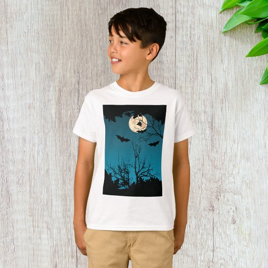 Spooky Halloween Night Volle Maan en Vliegende Vle T-shirt