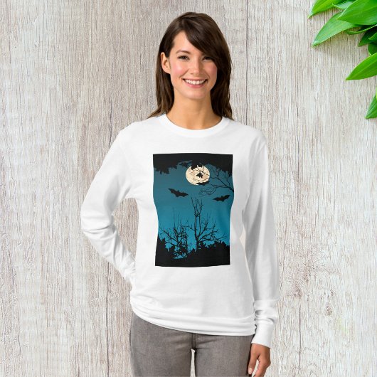 Spooky Halloween Night Volle Maan en Vliegende Vle T-shirt