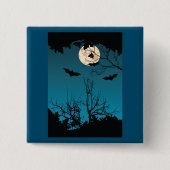 Spooky Halloween Night Volle Maan en Vliegende Vle Vierkante Button 5,1 Cm (Voorkant)